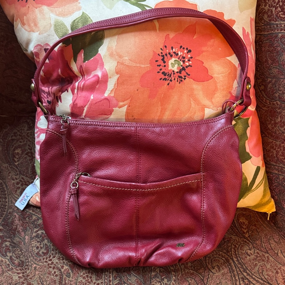 Red Leather shoulder bag purse the Sak pebbled hide colorful lining Scarlet Red